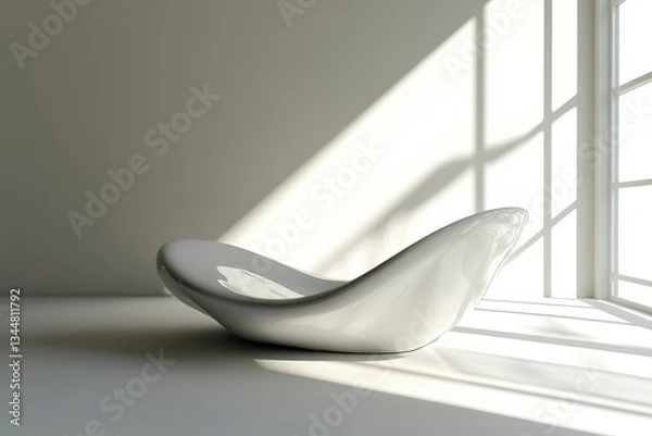 Fototapeta An abstract white curved bowl is illuminated by sunlight and shadows