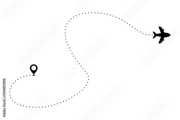 Fototapeta Dotted Line Airplane Path. Flight Route Tracking with Waypoint for Travel and Tourism. Vector Illustration