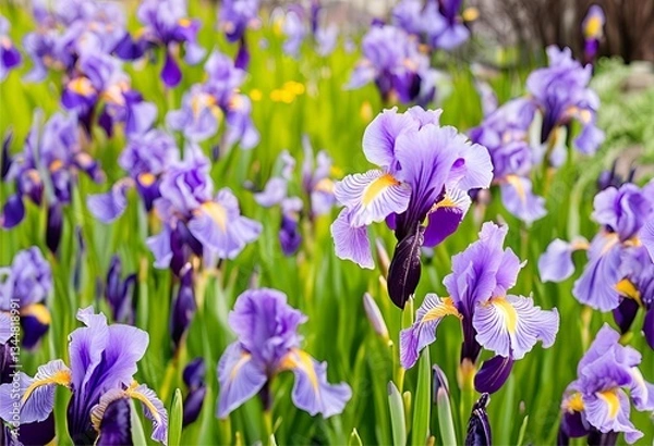 Fototapeta Iris versicolor features vibrant blue and white petals, creating a stunning contrast in a graceful bloom.
