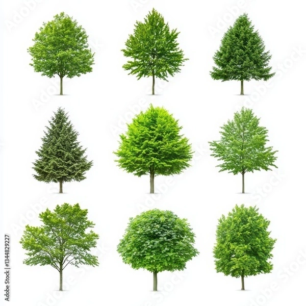 Fototapeta Diverse Collection of Green Trees Showcasing Varied Shapes and Sizes in Nature