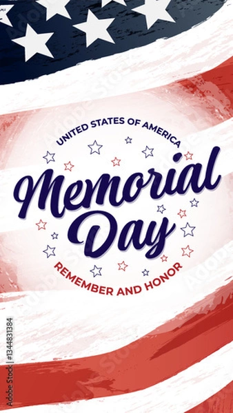 Fototapeta Memorial Day - Remember and honor against the backdrop of the US flag. Vector illustration. Vertical banner