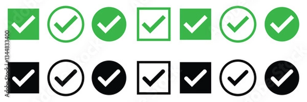 Fototapeta check mark icon button set. check box icon with right symbol. tick symbol. checkmark vector set. Checked check box sign.