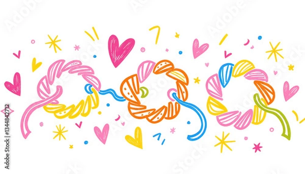 Fototapeta Colorful whimsical illustrations of candy swirls and hearts  