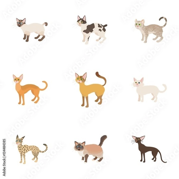 Fototapeta Furry friend icons set, cartoon style
