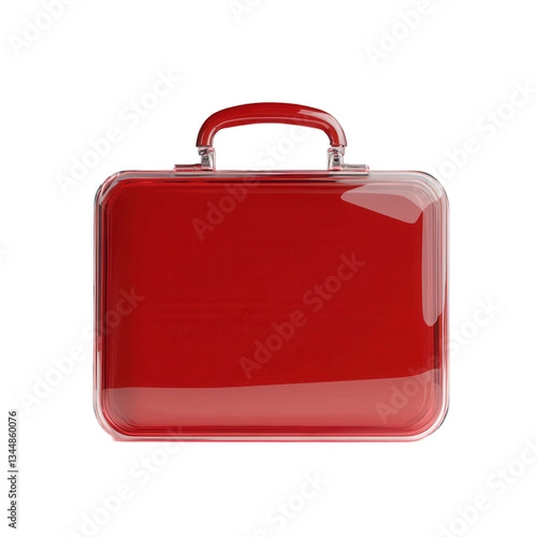 Fototapeta Red transparent suitcase with a handle perfect for travel and storage, featuring a stylish design ideal for personal belongings and essentials