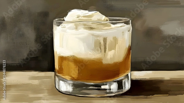 Fototapeta Creamy Coffee Cocktail on Wood Table