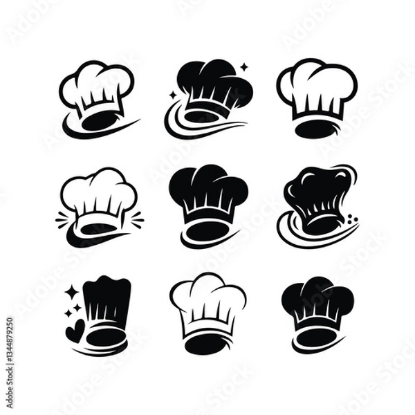 Fototapeta Chef Head Icon on Black Button with White Rollover Chef Hat Mustache Restaurant Symbol Template
 Chef Hat Icons - Multi Series Chef icon set
 