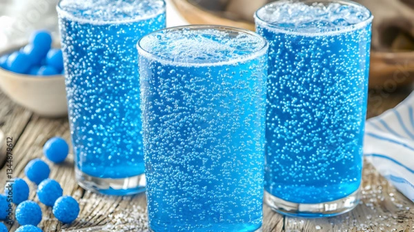 Fototapeta Sparkling Blue Drinks on Rustic Wood