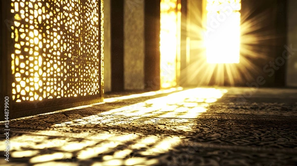 Fototapeta Sunlight streams through ornate doors in ancient building