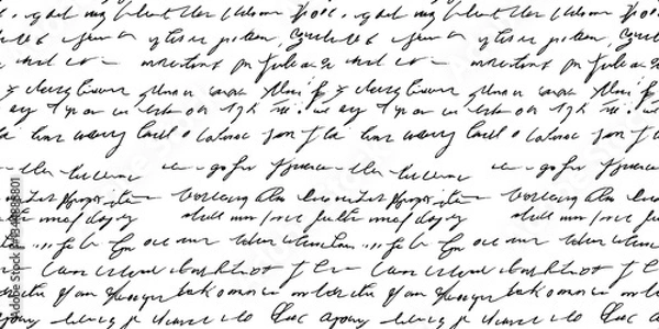 Obraz Seamless pattern of abstract illegible handwritten text. Vintage grunge bad calligraphy script, old book document. Vector illustration of monochrome unreadable handwriting cursive poetry paragraph bac