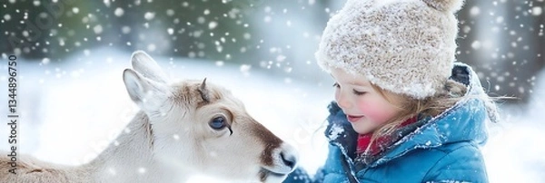Obraz Woman Playing with Dog in Snowy Forest Winter Fun