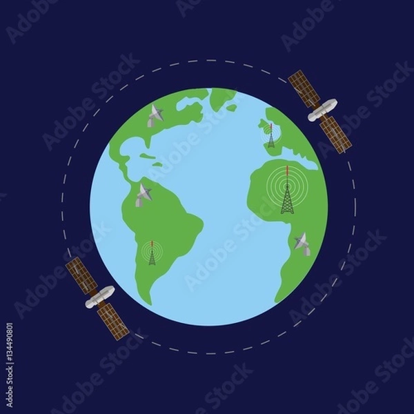 Fototapeta World map with satelites