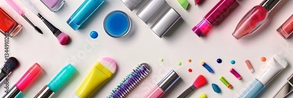 Fototapeta Colorful nail polishes and manicure tools arranged neatly on a light background showcasing vibrant hues and detailed textures Generative AI