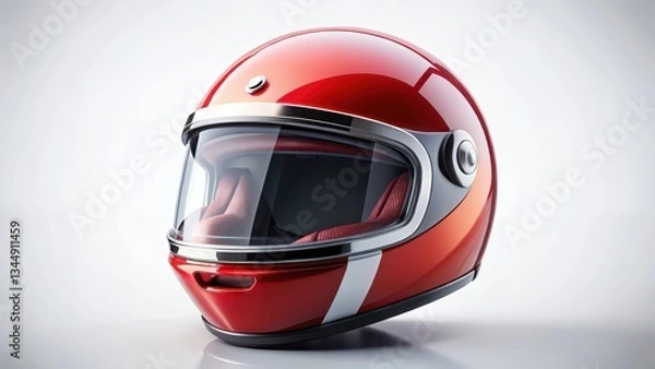 Obraz Red Motorcycle Helmet on White Background