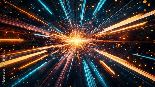 Obraz Vibrant explosion of light and color radiating from a central point, creating a dynamic cosmic effect