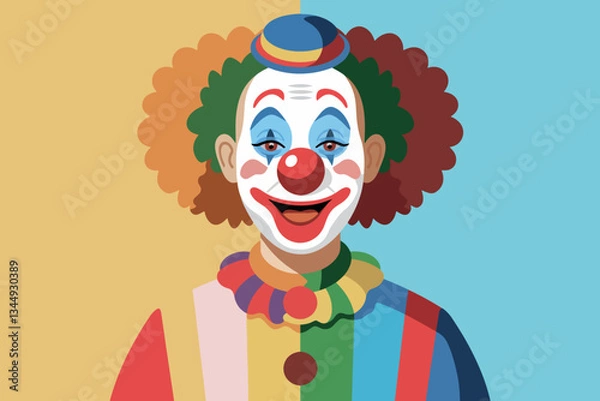Fototapeta Happy clown with a big red nose and colorful makeup, fun concept