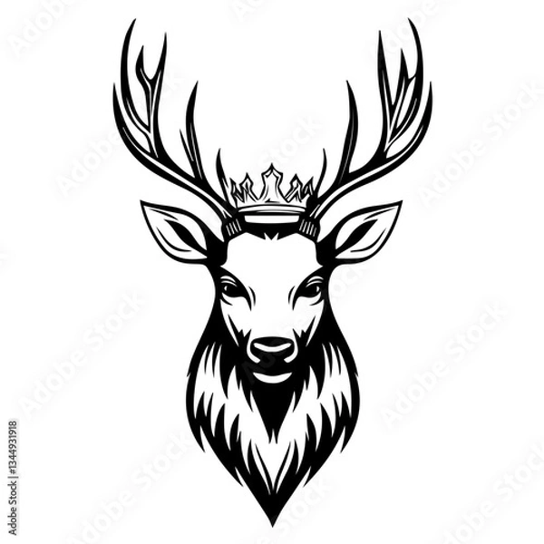 Fototapeta Monochrome Graphic of a Crowned Stag Head with Antlers