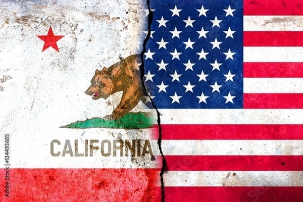 Fototapeta A crack in the monolith. Flag of California. Flag of US