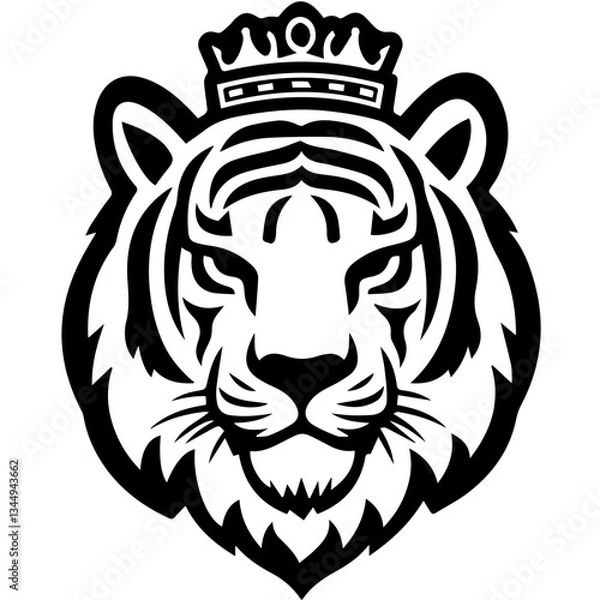 Obraz Monochrome Graphic of a Crowned Tiger Head with Detailed Stripes