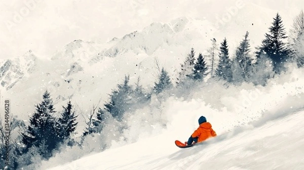 Fototapeta Snowboarder on Snowy Mountain Slope