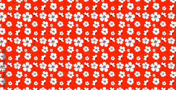 Fototapeta seamless pattern with red flowers, floral background