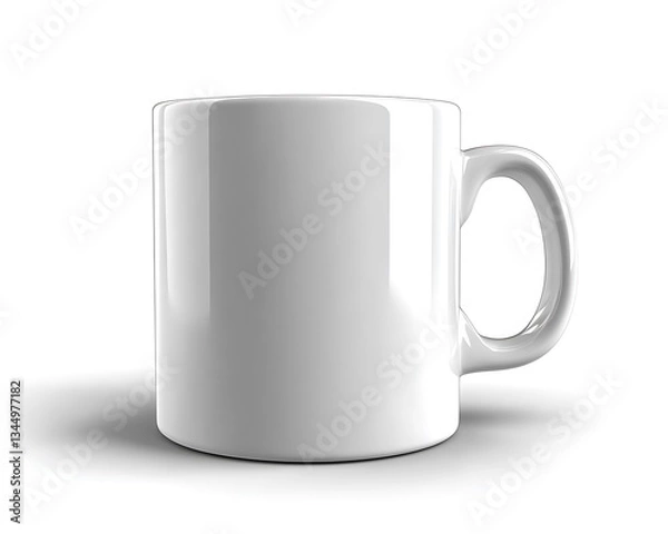 Fototapeta A shiny white ceramic mug displayed on a white background
