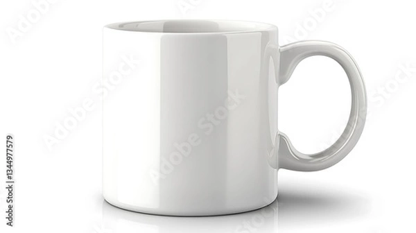 Fototapeta A white ceramic coffee mug with a curved handle displayed clearly