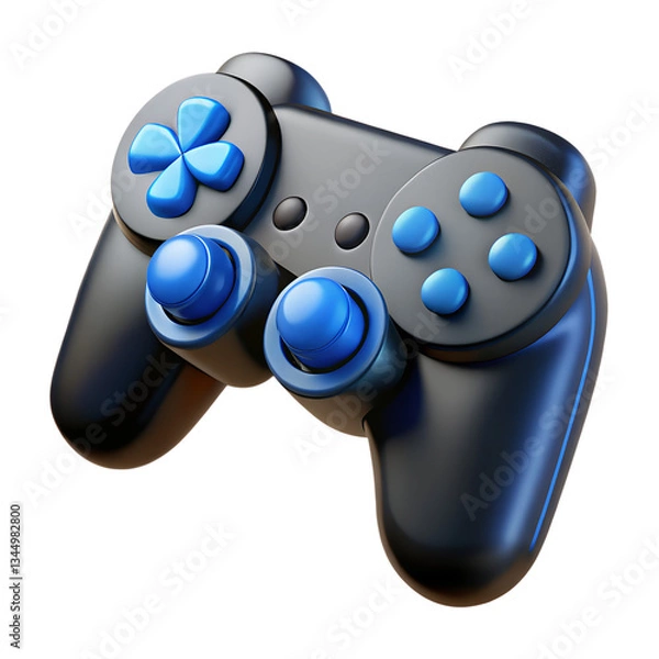 Fototapeta Black Gaming Controller with Blue Buttons and D-Pad on a Transparent Background