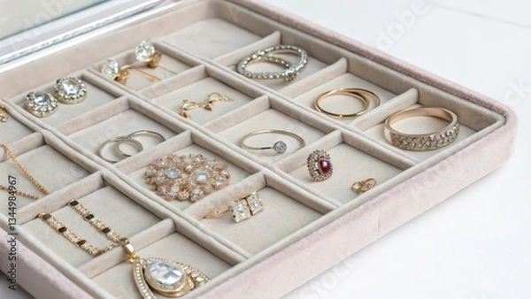 Fototapeta Jewelry Storage Box with Assorted Jewelry