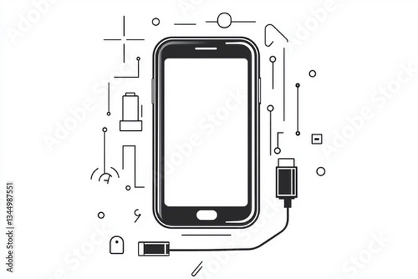 Fototapeta Smartphone and Charger Featuring Abstract Line Art Around Them -