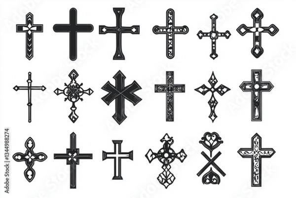 Obraz Diverse Collection of Black and White Cross Designs -
