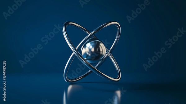 Obraz Silver Atom Model with Golden Electron Rings