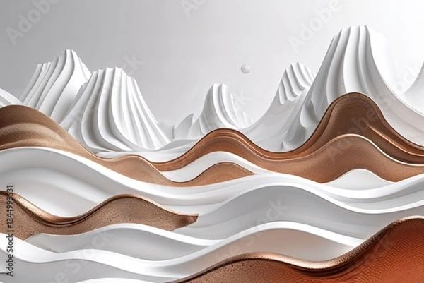 Fototapeta Minimalist White and Bronze Template Featuring Wave Patterns in a Virtual Landscape Design