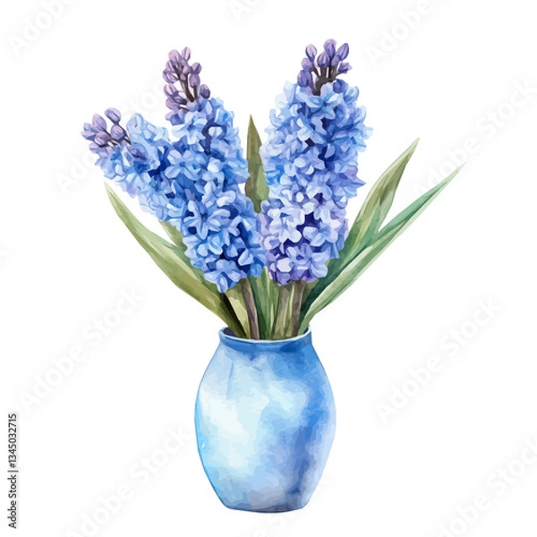 Obraz A Watercolor Haft Sin a purple Hyacinth branch on the vase. Traditional Persian New Year Garlic, isolated on a white background. Nowruz vector design set, vector	
