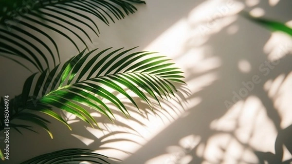 Fototapeta Abstract Shadows of Plant Leaves on Light Wall Background