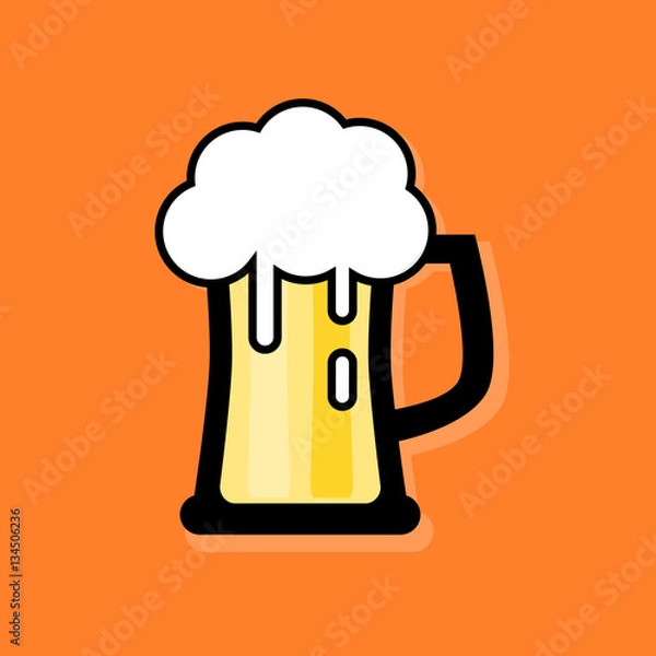 Obraz Full glass of beer with big foam. Isolated vector icon in modern flat style.