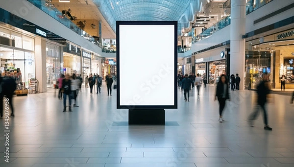 Obraz Large blank billboard shopping mall is mounted black vertical advertising mockup
