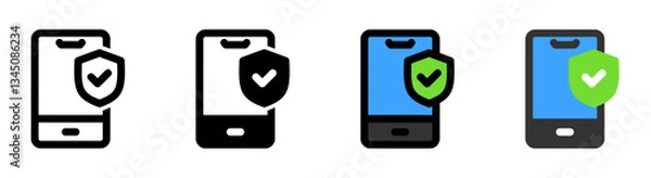 Fototapeta Smartphone icon with a shield, for security and privacy protection applications.