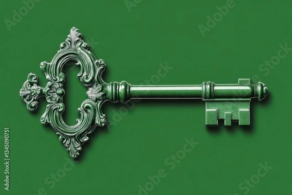 Fototapeta Decorative Green Key Lying on a Green Background