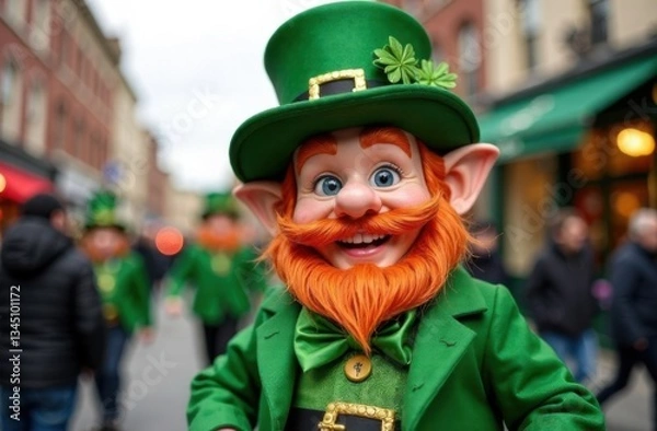 Fototapeta Leprechaun with green decorations a part of parade