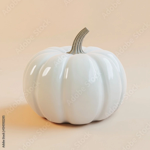 Fototapeta smooth glossy white pumpkin placed on a soft peach background in bright and even lighting