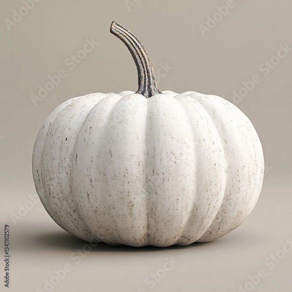 Fototapeta large white pumpkin with natural texture resting on neutral toned background in soft lighting