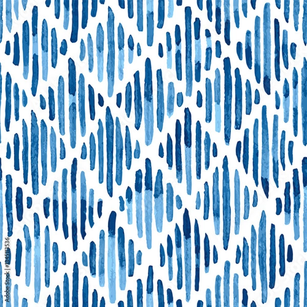 Fototapeta Indigo blue hand painted lined rhombuses background. Seamless vector pattern