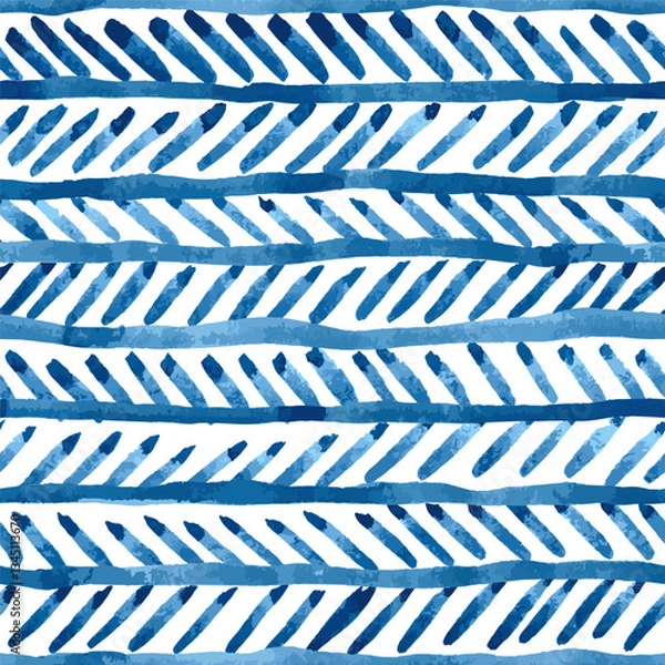 Fototapeta Blue watercolour herringbone seamless vector pattern