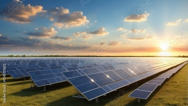 Obraz n image of solar panels with the sun in the background and clouds in the sky