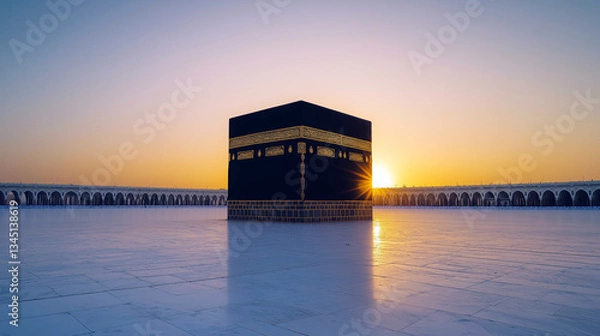 Obraz The Kaaba Standing Alone at Sunrise in the Grand Mosque of Mecca, empty