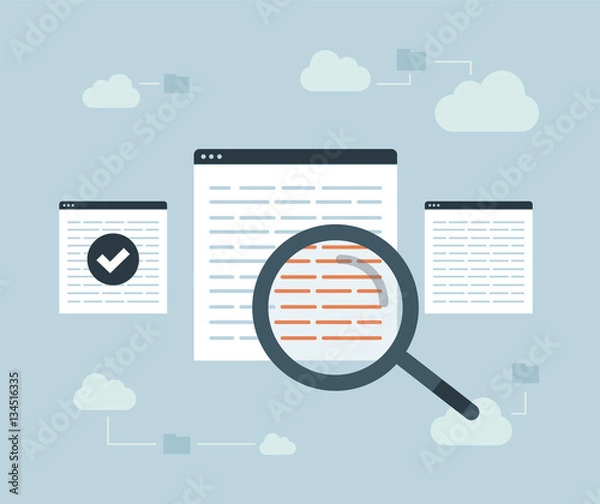 Fototapeta Magnifying glass. Data protection and internet security. Cloud