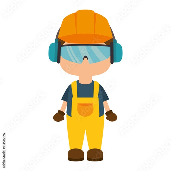 Fototapeta repairman character working with ear cap vector illustration design