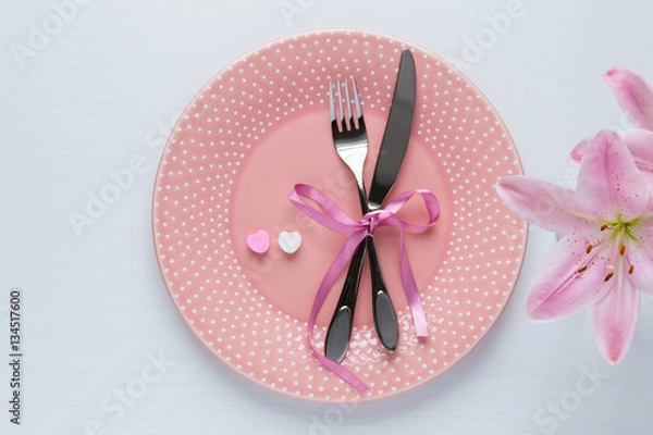 Fototapeta Table setting for Valentines Day.