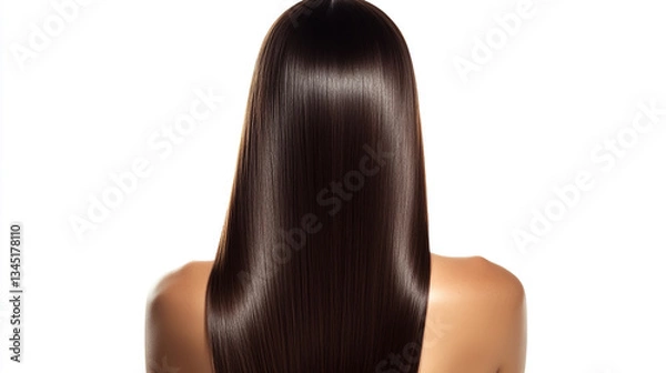 Obraz Back View of a Woman with Straight, Long Brown Hair – A Sleek and Elegant Hairstyling Showcase